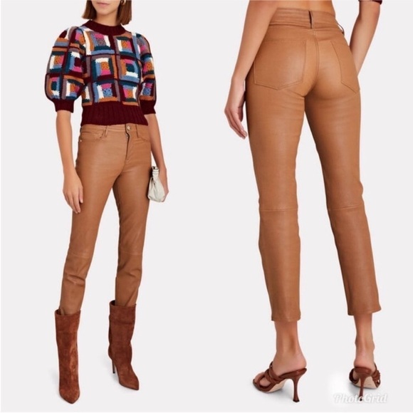 FRAME “Le High Straight” Cropped Lamb Leather Pants In Latte Size 25 EUC! - Picture 2 of 14